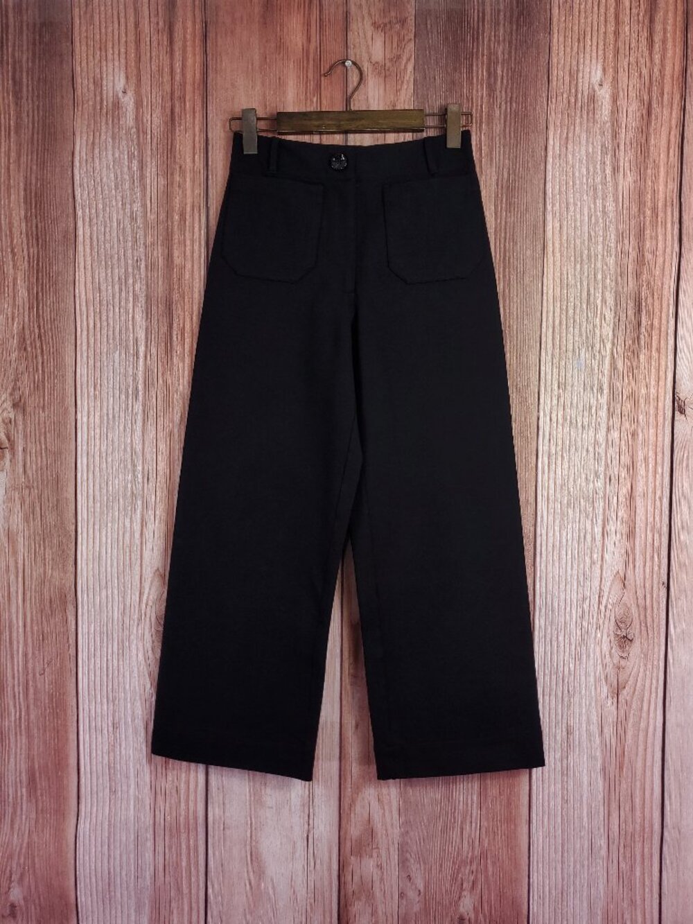 Quince Ultra Stretch Ponte Cropped Wide Leg Pants Womens Size 2 Black Casual